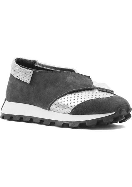 Kadın Gri Süet Gümüş Deri Sneaker modelleri