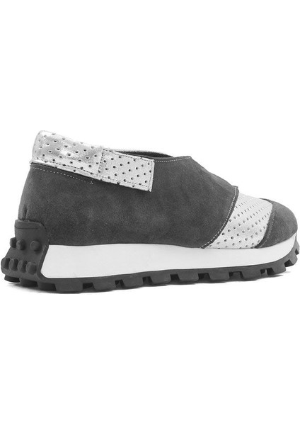 Kadın Gri Süet Gümüş Deri Sneaker indirimleri