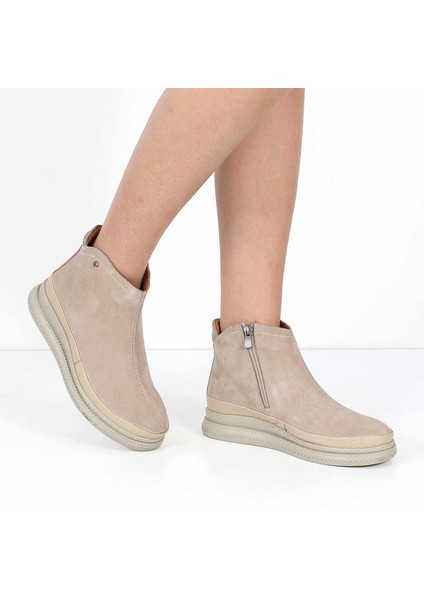 Kadın Bej Fermuarlı Dolgu Topuklu Süet Deri Bot fiyatları