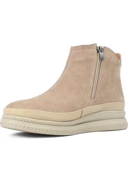 Kadın Bej Fermuarlı Dolgu Topuklu Süet Deri Bot fırsatları