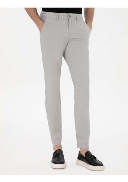 Erkek Açık Gri Slim Fit Yazlık Kanvas Pantolon 50305450-VR001