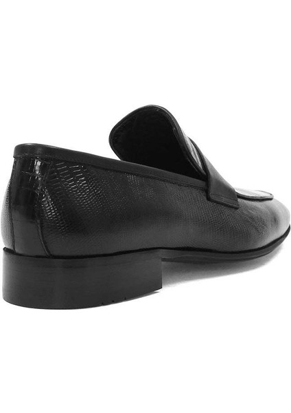 Erkek Siyah Kroko Deri Loafer