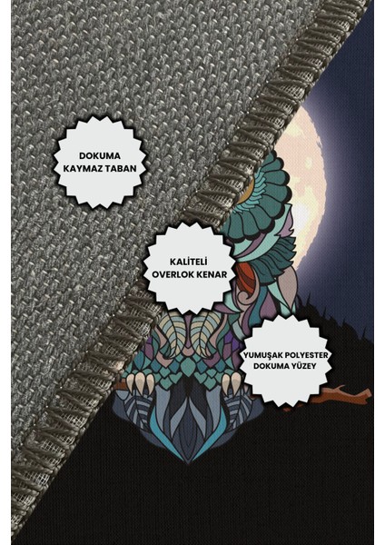 Baykuş Desenli Halı Dijital Baskılı Dolunay Desenli Halı Doğa Desenli Dokuma Tabanlı Kaymaz Halı Oturma Odası Halısı fırsatları