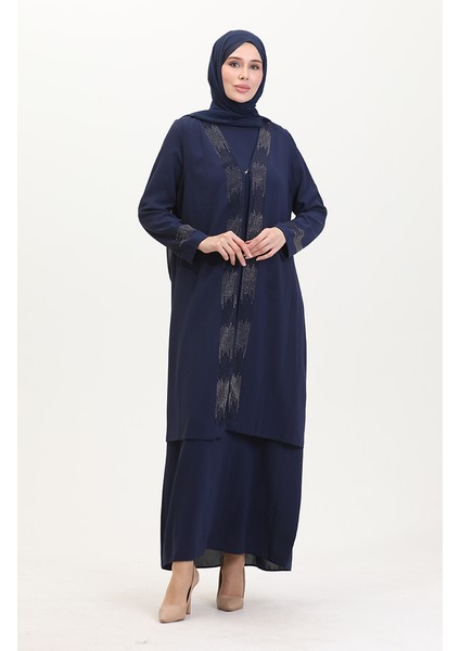 Büyük Beden Elbise Yelek Ikili Takım 6140-08 Lacivert fiyatları