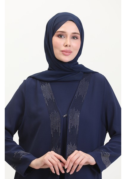 Büyük Beden Elbise Yelek Ikili Takım 6140-08 Lacivert modelleri