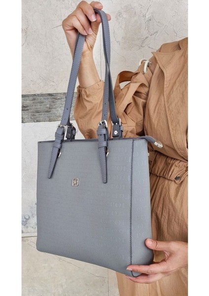 Justpolo Kadın Gri Büyük Boy Omuz Çantası Tote Bag