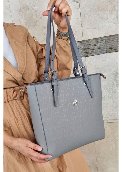 Justpolo Kadın Gri Büyük Boy Omuz Çantası Tote Bag fırsatları