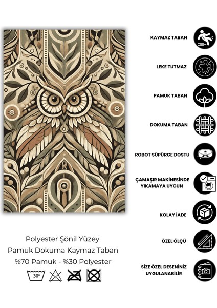 Baykuş Desenli Halı Dijital Baskılı Çiçek Desenli Halı Doğa Desenli Dokuma Tabanlı Kaymaz Halı Yazlık Halısı fırsatları