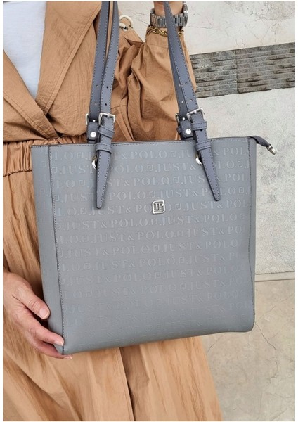 Justpolo Kadın Gri Büyük Boy Omuz Çantası Tote Bag indirimleri