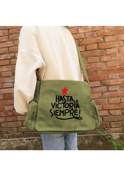 Hasta La Victoria Siempre Baskılı Yeşil Postacı Çantası