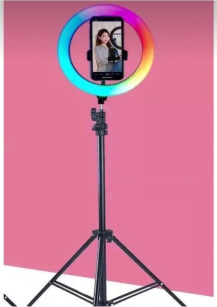 Gimbal Rgb Ring Light Youtuber Tiktok Çekim Telefon Tutucu Renkli Makyaj Işığı 10 Inç +2. mt Tripod modelleri