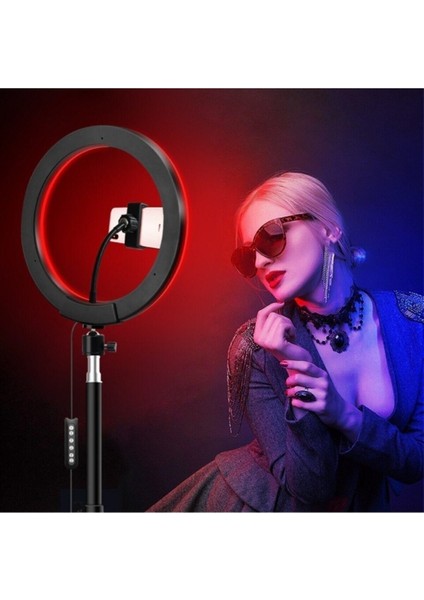 Gimbal Rgb Ring Light Youtuber Tiktok Çekim Telefon Tutucu Renkli Makyaj Işığı 10 Inç +2. mt Tripod fırsatları