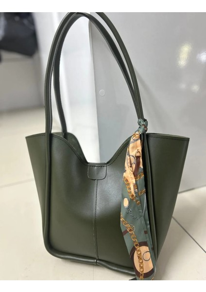 Çanta-Kadın Deri Fularlı El ve Omuz Çantası Estetik Şık