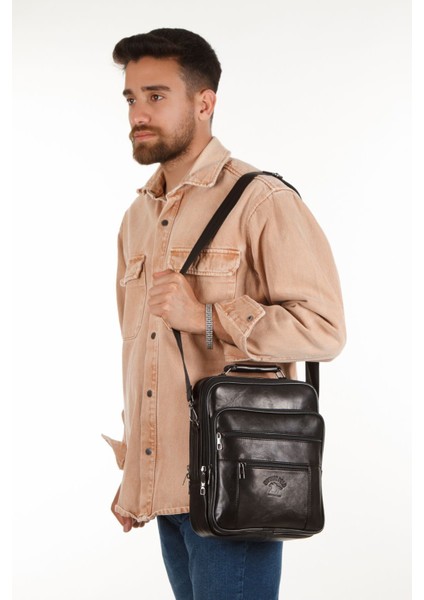 Hakiki deri büyük boy el ve omuz çantası, çelik kasalı, siyah renkli şık tasarım