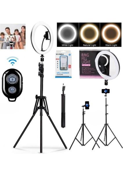 Ensiga Adaptörlü Bluetooth Kumandalı 10 Inç Ring Light Youtuber Tiktok Çekim Makyaj Işığı 2.1 mt Tripod