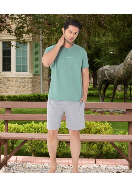 Kısa Kollu Şortlu Erkek Yeşil Pijama Takımı - 6170