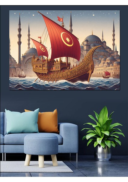 Osmanlı Gemisi Istanbul Dekoratif Kanvas - Mdf Ahşap Tablo