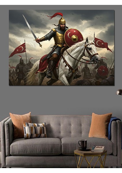 Türk Savaşçı Atlı Dekoratif Kanvas - Mdf Ahşap Tablo