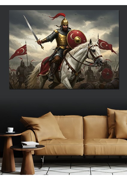 Türk Savaşçı Atlı Dekoratif Kanvas - Mdf Ahşap Tablo fırsatları