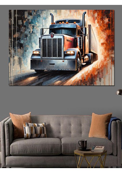 Güçlü Tır Çizimi Dekoratif Kanvas - Mdf Ahşap Tablo