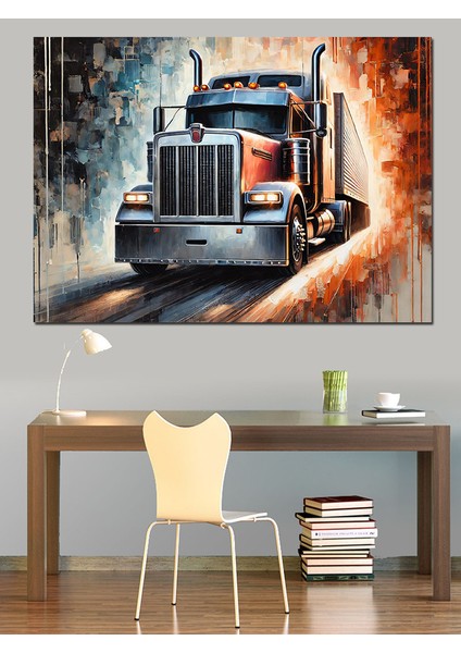 Güçlü Tır Çizimi Dekoratif Kanvas - Mdf Ahşap Tablo fiyatları