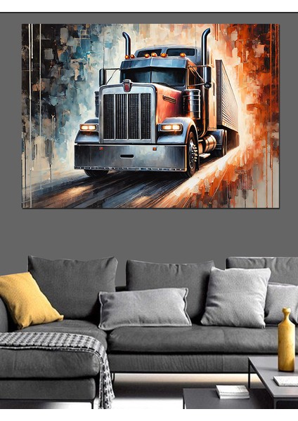 Güçlü Tır Çizimi Dekoratif Kanvas - Mdf Ahşap Tablo modelleri