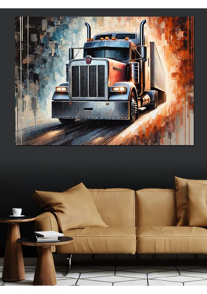 Güçlü Tır Çizimi Dekoratif Kanvas - Mdf Ahşap Tablo fırsatları