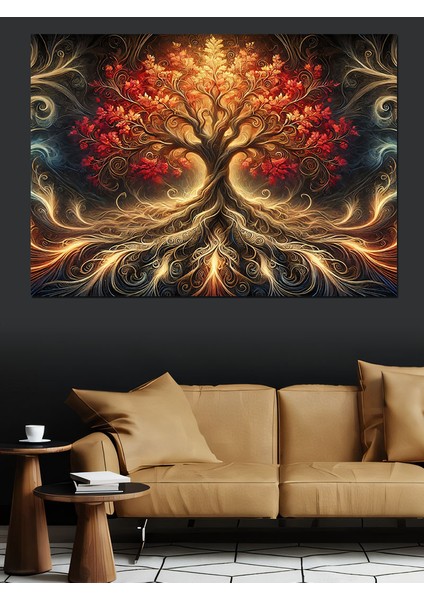 Büyülü Ağaç Çizimi Dekoratif Kanvas - Mdf Ahşap Tablo