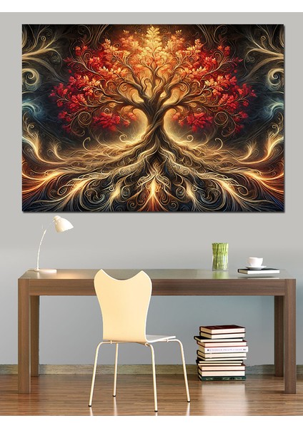 Büyülü Ağaç Çizimi Dekoratif Kanvas - Mdf Ahşap Tablo fırsatları