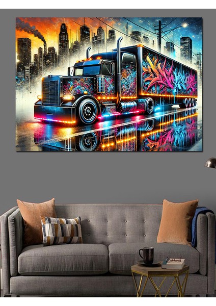 Renkli Tır Çizimi Dekoratif Kanvas - Mdf Ahşap Tablo modelleri