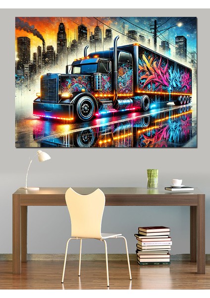 Renkli Tır Çizimi Dekoratif Kanvas - Mdf Ahşap Tablo fırsatları