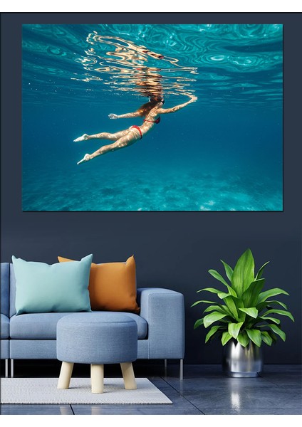 Denizde Yüzme Keyfi Dekoratif Kanvas - Mdf Ahşap Tablo