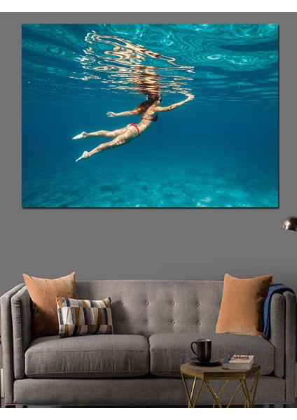 Denizde Yüzme Keyfi Dekoratif Kanvas - Mdf Ahşap Tablo fiyatları
