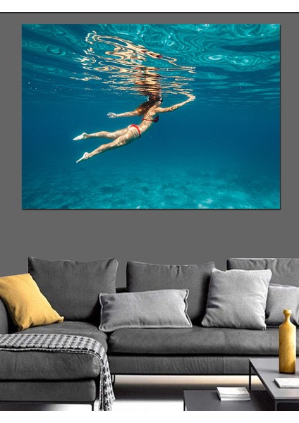 Denizde Yüzme Keyfi Dekoratif Kanvas - Mdf Ahşap Tablo fırsatları