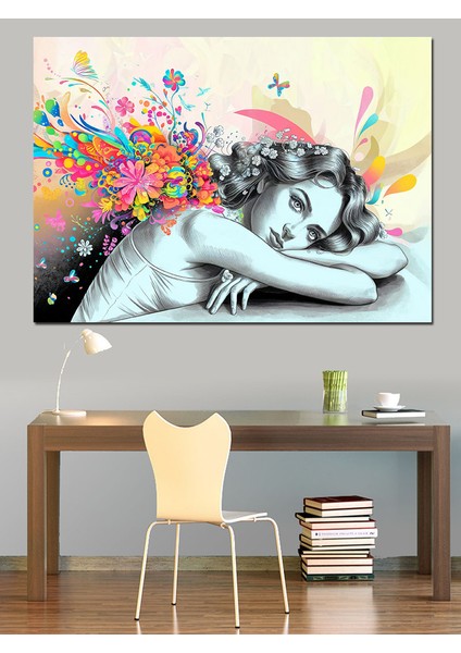 Renkli Kadın Portresi Dekoratif Kanvas - Mdf Ahşap Tablo modelleri