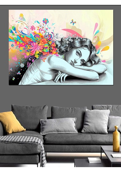 Renkli Kadın Portresi Dekoratif Kanvas - Mdf Ahşap Tablo fırsatları