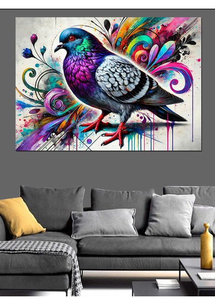 Soyut Renkli Güvercin Dekoratif Kanvas - Mdf Ahşap Tablo