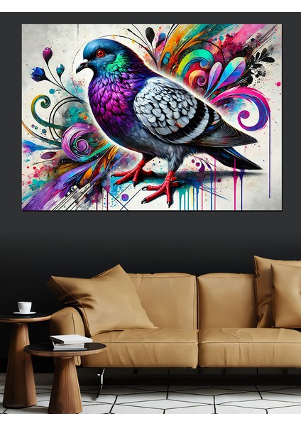 Soyut Renkli Güvercin Dekoratif Kanvas - Mdf Ahşap Tablo fiyatları