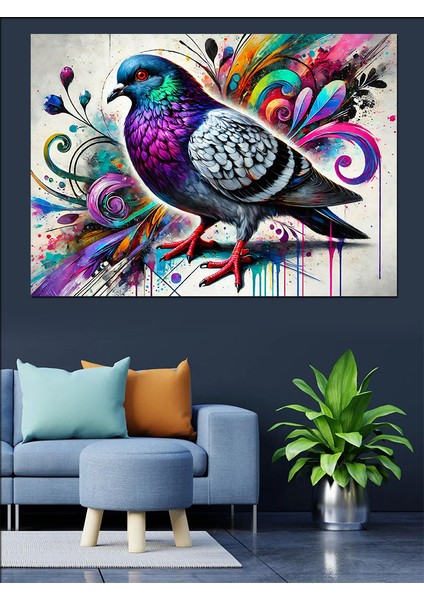 Soyut Renkli Güvercin Dekoratif Kanvas - Mdf Ahşap Tablo modelleri