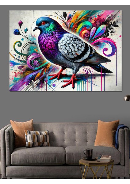 Soyut Renkli Güvercin Dekoratif Kanvas - Mdf Ahşap Tablo fırsatları