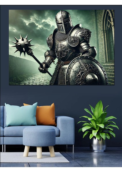 Şövalye Zırhı ve Kalkan Dekoratif Kanvas - Mdf Ahşap Tablo