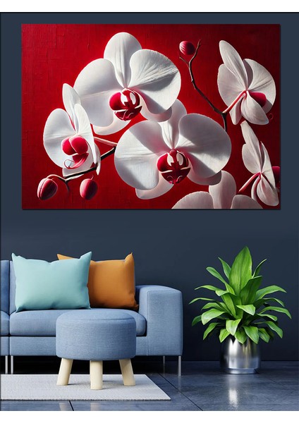 Beyaz Orkide Çiçekleri Dekoratif Kanvas - Mdf Ahşap Tablo