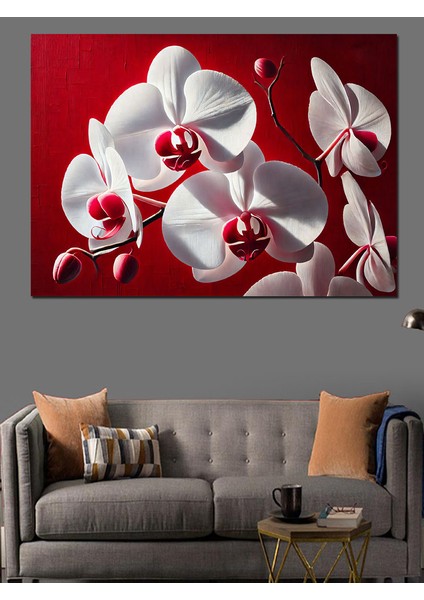Beyaz Orkide Çiçekleri Dekoratif Kanvas - Mdf Ahşap Tablo fiyatları