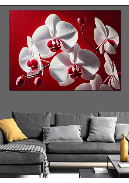 Beyaz Orkide Çiçekleri Dekoratif Kanvas - Mdf Ahşap Tablo fırsatları