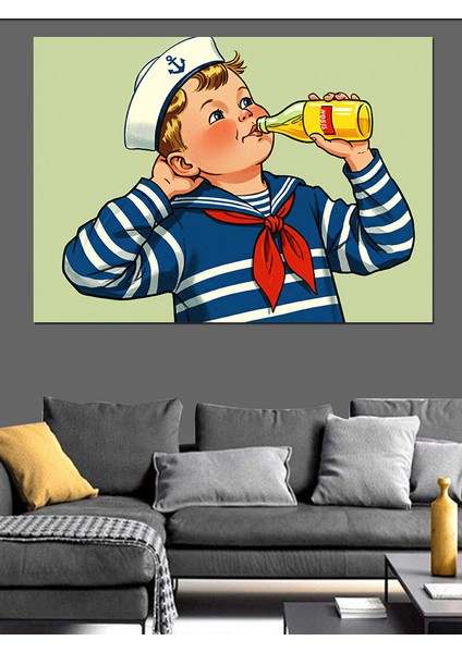 Denizci Çocuk Çizimi Dekoratif Kanvas - Mdf Ahşap Tablo