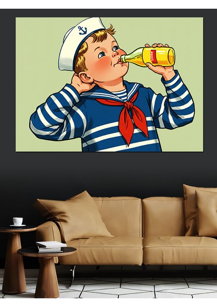 Denizci Çocuk Çizimi Dekoratif Kanvas - Mdf Ahşap Tablo fiyatları