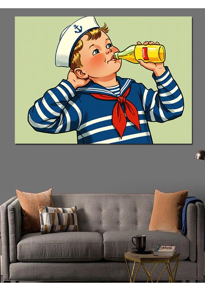Denizci Çocuk Çizimi Dekoratif Kanvas - Mdf Ahşap Tablo fırsatları