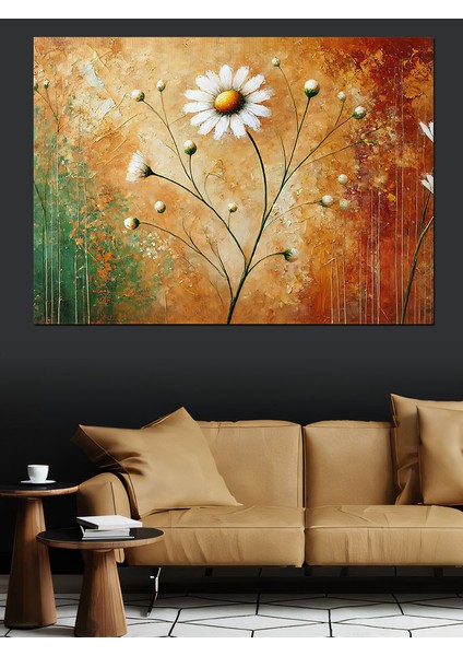 Soyut Papatya Çizimi Dekoratif Kanvas - Mdf Ahşap Tablo