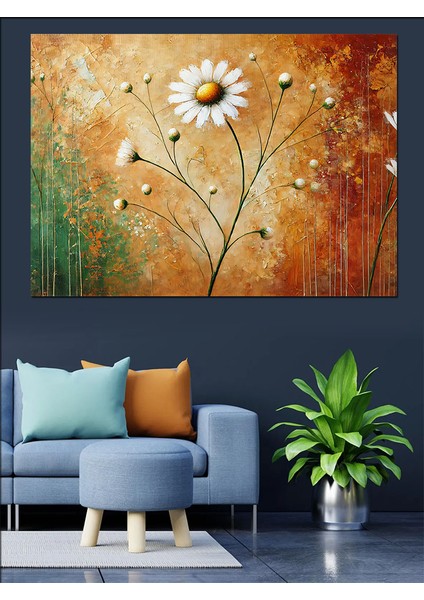 Soyut Papatya Çizimi Dekoratif Kanvas - Mdf Ahşap Tablo fiyatları