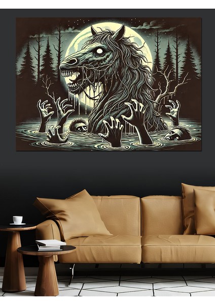 At ve Orman Figürü Dekoratif Kanvas - Mdf Ahşap Tablo